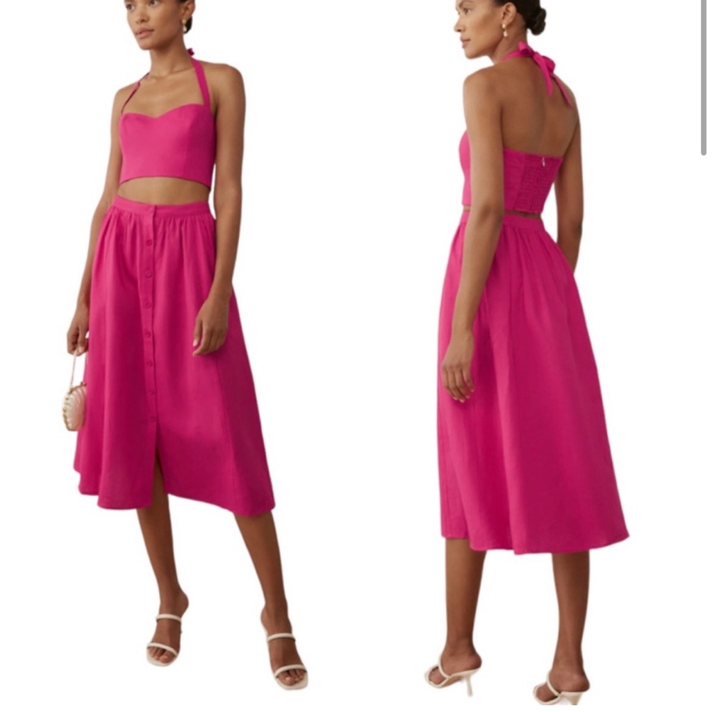 Reformation Orzo Linen Two Piece Midi Dress Pink 6 Nwt